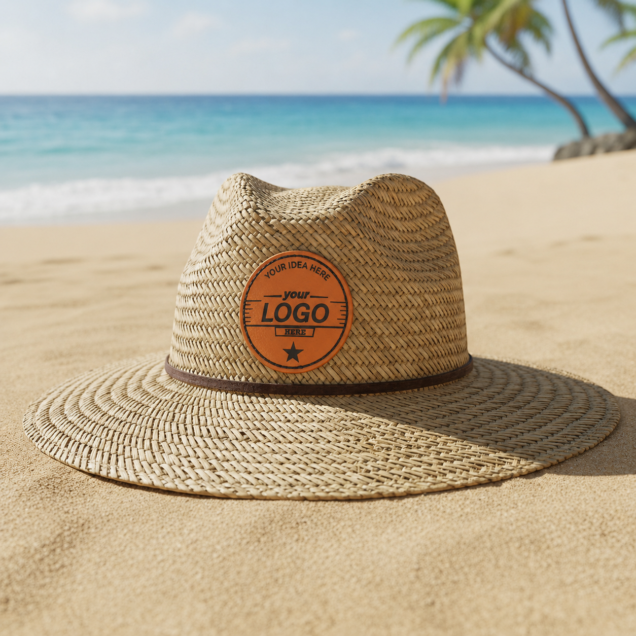 Custom Straw Hats with Leather Patch