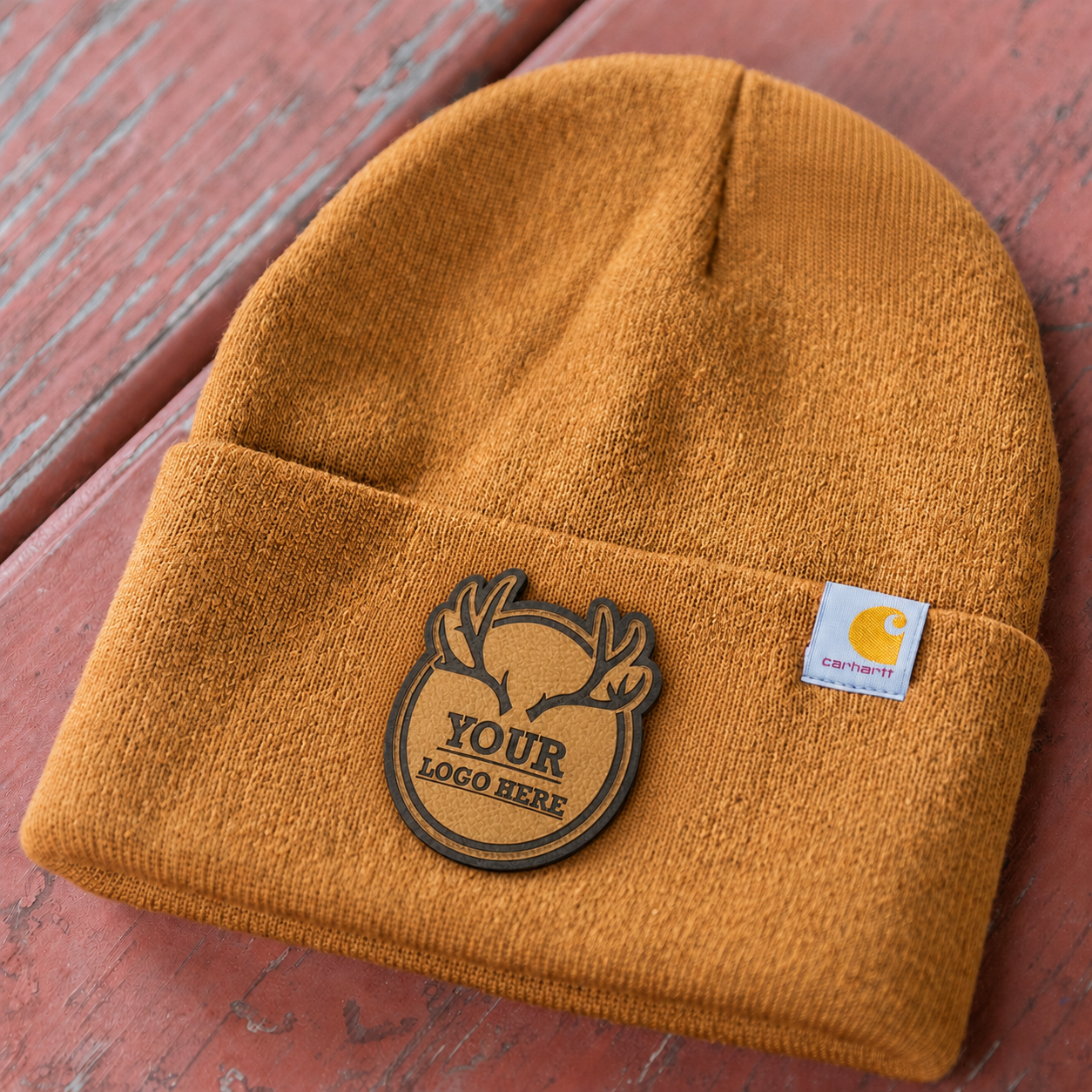 Custom Carhartt Beanies Leather Patch Laser Engraved