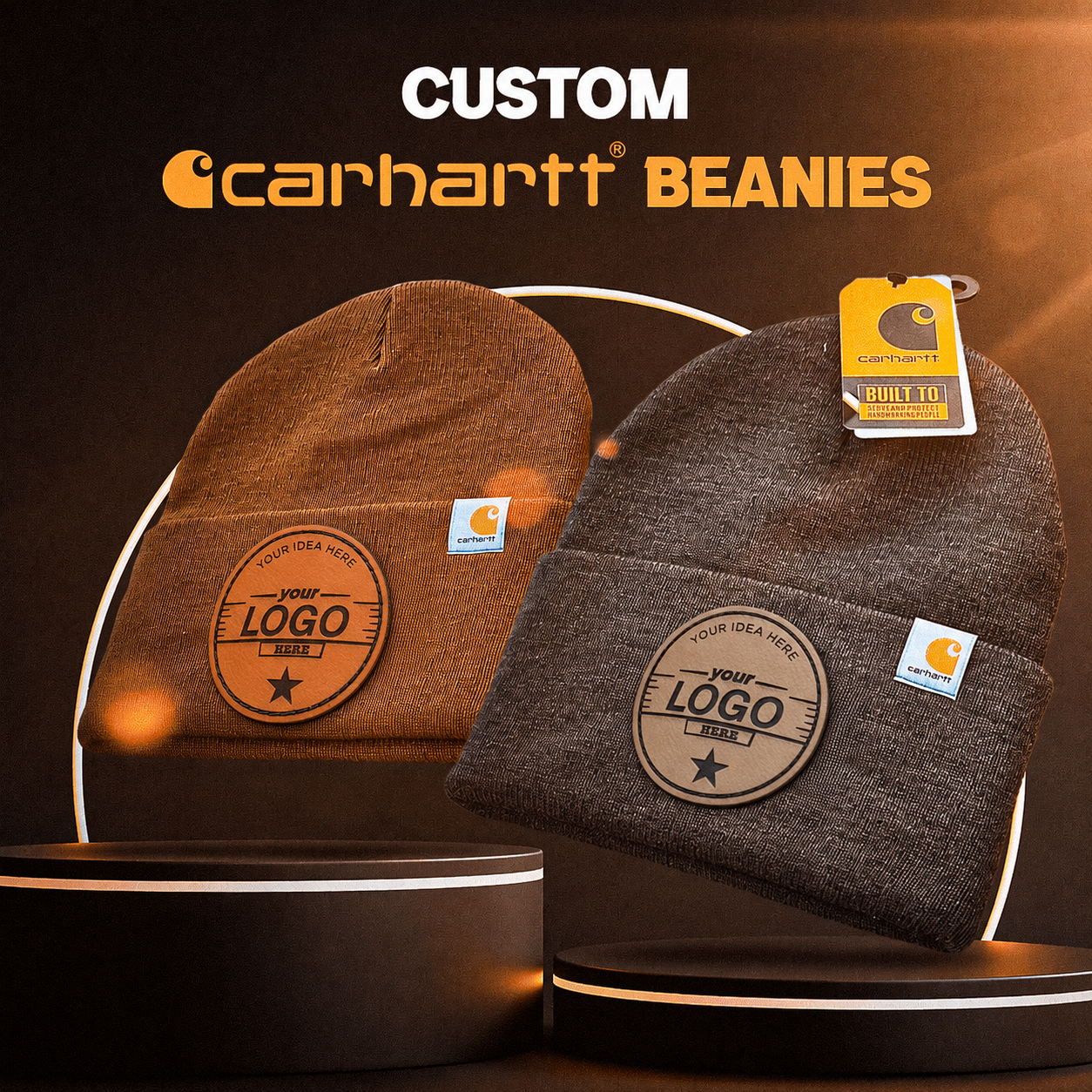 Custom Carhartt Beanies Leather Patch Laser Engraved